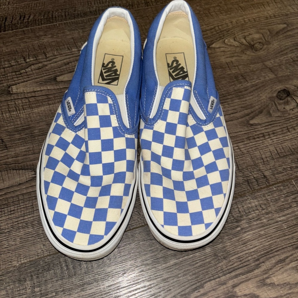 Blue Checkerboard Slip On Vans